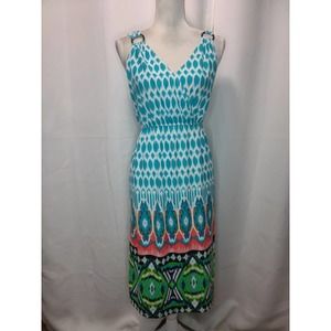 Lemmie for Nina Leonard sleeveless v-neck teal dress
